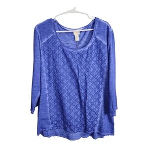 Chicos Lydia Lace Hi Lo 3/4 Sleeve Boho Hippie Modal Blend Blouse L